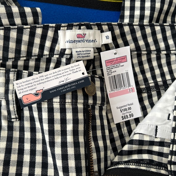 NWT Vineyard Vines Jet Black Gingham 5 pocket pants sz 10 - Picture 6 of 9